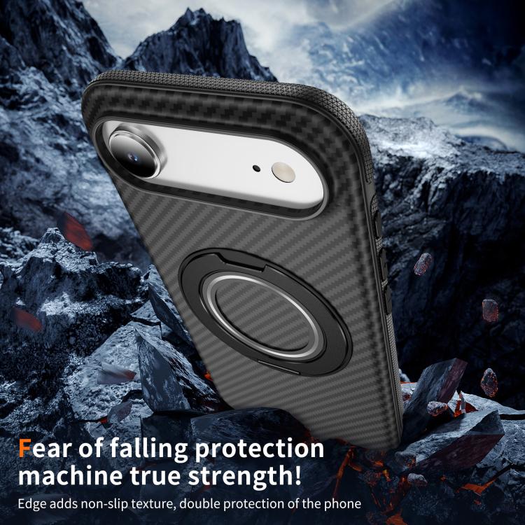 For iPhone Air Carbon Fiber Gear Holder C Type MagSafe Phone Case(Black) - iPhone Air Cases by buy2fix | Online Shopping UK | buy2fix