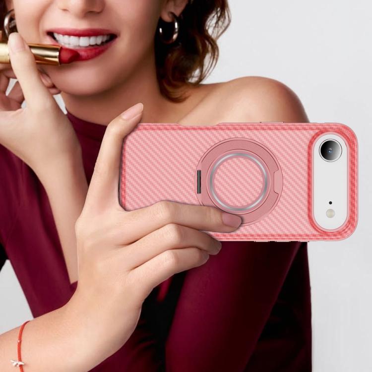 For iPhone Air Carbon Fiber Gear Holder C Type MagSafe Phone Case(Bright Pink + Pink) - iPhone Air Cases by buy2fix | Online Shopping UK | buy2fix