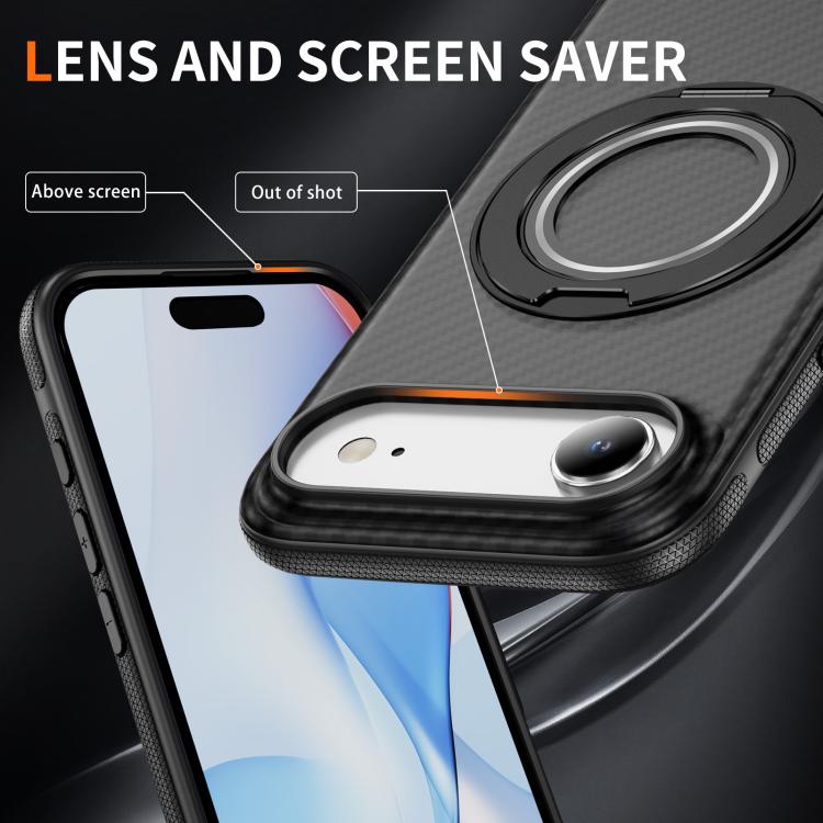 For iPhone Air Carbon Fiber Gear Holder C Type MagSafe Phone Case(Bright Grey + Black) - iPhone Air Cases by buy2fix | Online Shopping UK | buy2fix