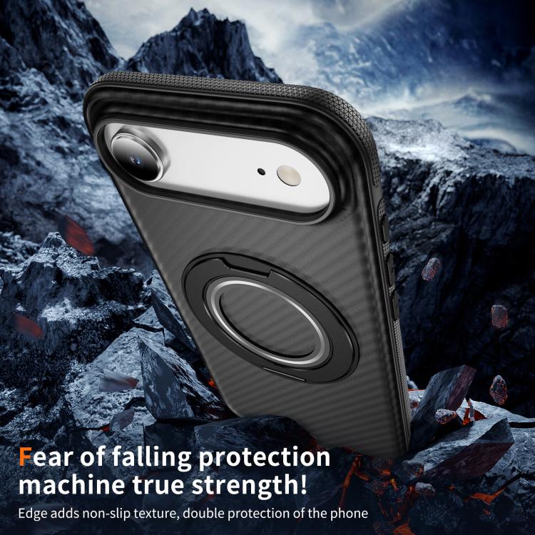 For iPhone Air Carbon Fiber Gear Holder C Type MagSafe Phone Case(Bright Grey + Black) - iPhone Air Cases by buy2fix | Online Shopping UK | buy2fix