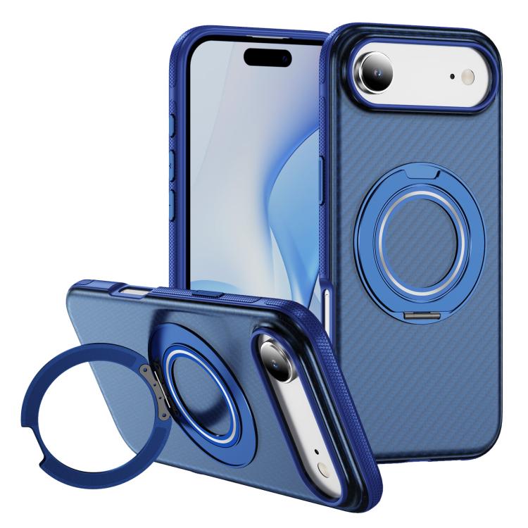For iPhone Air Carbon Fiber Gear Holder C Type MagSafe Phone Case(Transparent Blue + Royal Blue) - iPhone Air Cases by buy2fix | Online Shopping UK | buy2fix