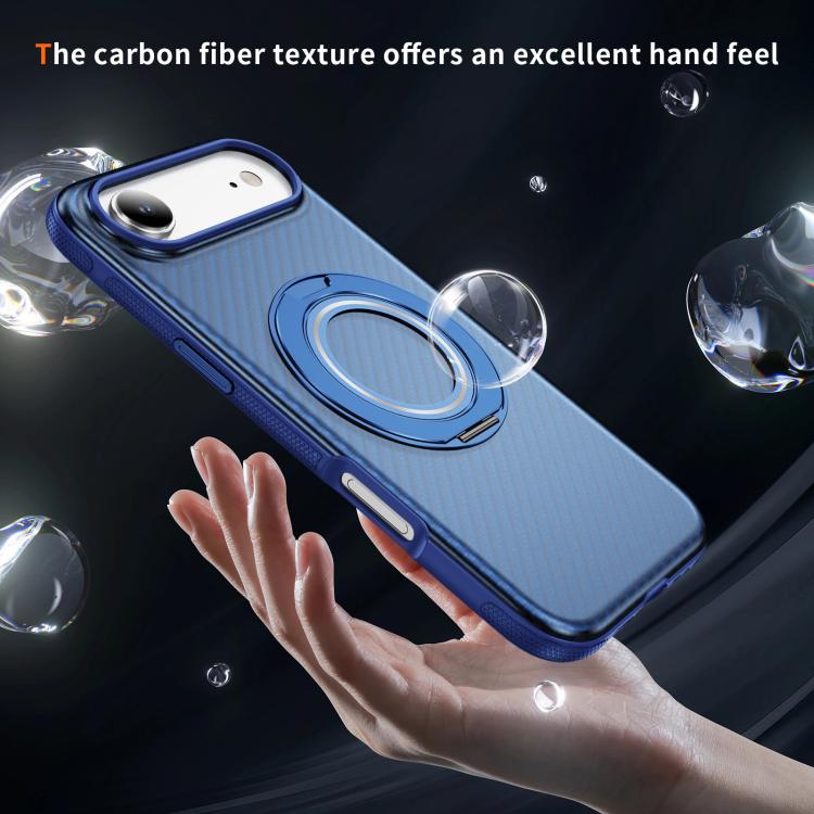 For iPhone Air Carbon Fiber Gear Holder C Type MagSafe Phone Case(Transparent Blue + Royal Blue) - iPhone Air Cases by buy2fix | Online Shopping UK | buy2fix