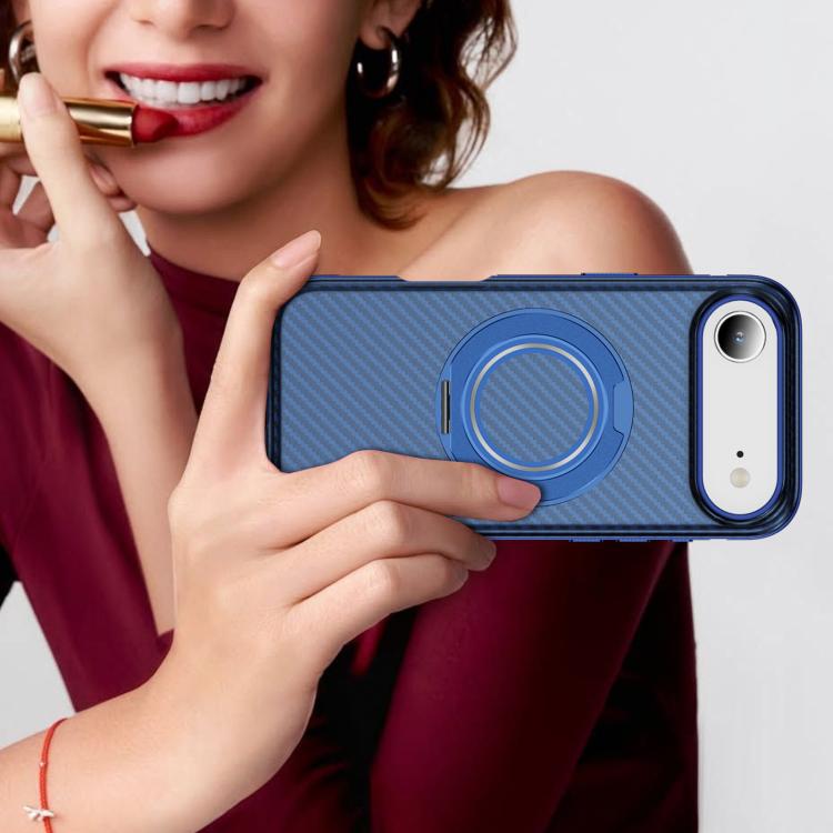 For iPhone Air Carbon Fiber Gear Holder C Type MagSafe Phone Case(Transparent Blue + Royal Blue) - iPhone Air Cases by buy2fix | Online Shopping UK | buy2fix