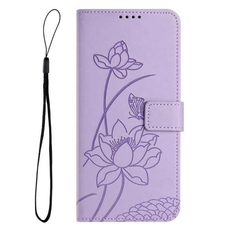 For iPhone  Air Lotus Embossed Leather Phone Case with Lanyard(Purple) - iPhone Air Cases by buy2fix | Online Shopping UK | buy2fix