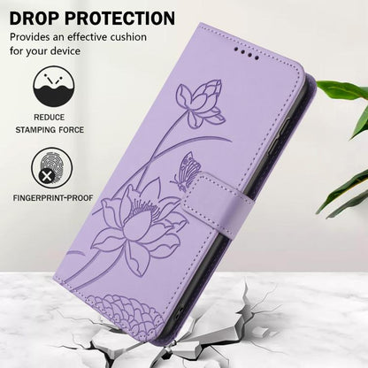 For iPhone  Air Lotus Embossed Leather Phone Case with Lanyard(Purple) - iPhone Air Cases by buy2fix | Online Shopping UK | buy2fix