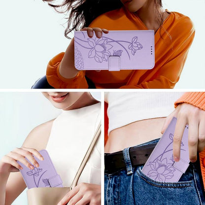 For iPhone  Air Lotus Embossed Leather Phone Case with Lanyard(Purple) - iPhone Air Cases by buy2fix | Online Shopping UK | buy2fix