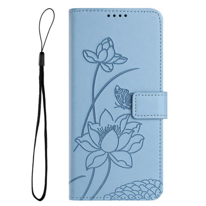 For iPhone  Air Lotus Embossed Leather Phone Case with Lanyard(Blue) - iPhone Air Cases by buy2fix | Online Shopping UK | buy2fix