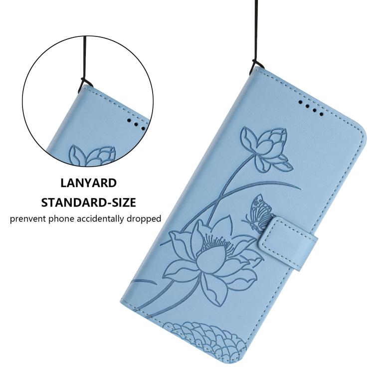 For iPhone  Air Lotus Embossed Leather Phone Case with Lanyard(Blue) - iPhone Air Cases by buy2fix | Online Shopping UK | buy2fix
