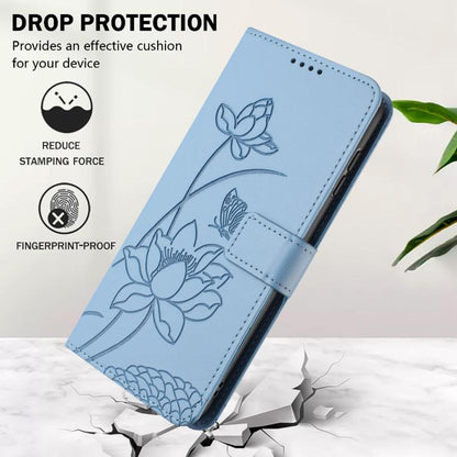 For iPhone  Air Lotus Embossed Leather Phone Case with Lanyard(Blue) - iPhone Air Cases by buy2fix | Online Shopping UK | buy2fix