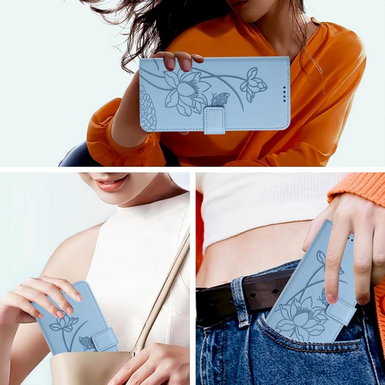 For iPhone  Air Lotus Embossed Leather Phone Case with Lanyard(Blue) - iPhone Air Cases by buy2fix | Online Shopping UK | buy2fix