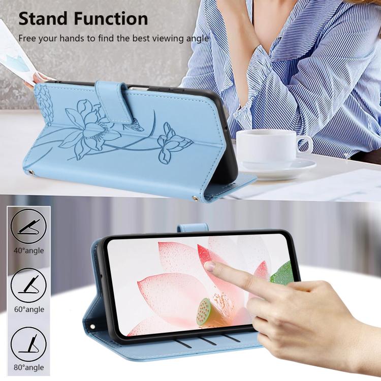 For iPhone  Air Lotus Embossed Leather Phone Case with Lanyard(Blue) - iPhone Air Cases by buy2fix | Online Shopping UK | buy2fix