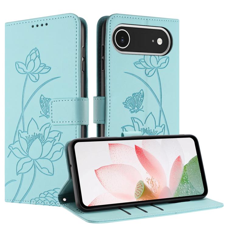 For iPhone  Air Lotus Embossed Leather Phone Case with Lanyard(Green) - iPhone Air Cases by buy2fix | Online Shopping UK | buy2fix