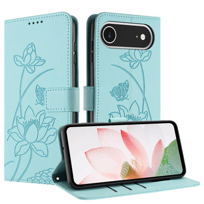 For iPhone  Air Lotus Embossed Leather Phone Case with Lanyard(Green) - iPhone Air Cases by buy2fix | Online Shopping UK | buy2fix