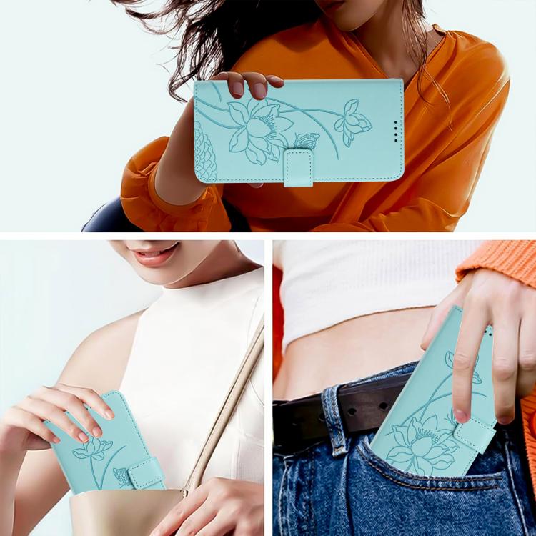 For iPhone  Air Lotus Embossed Leather Phone Case with Lanyard(Green) - iPhone Air Cases by buy2fix | Online Shopping UK | buy2fix