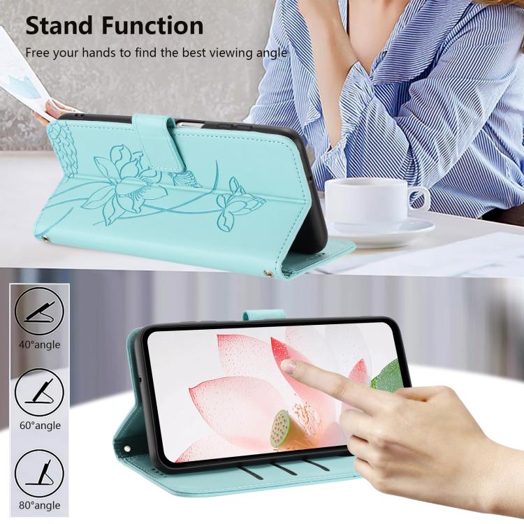 For iPhone  Air Lotus Embossed Leather Phone Case with Lanyard(Green) - iPhone Air Cases by buy2fix | Online Shopping UK | buy2fix