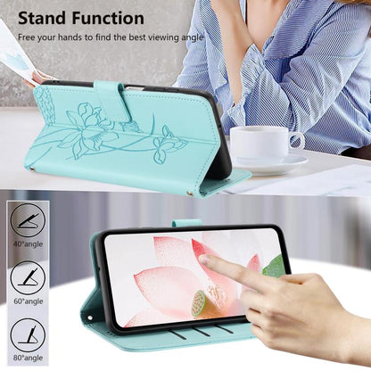 For iPhone  Air Lotus Embossed Leather Phone Case with Lanyard(Green) - iPhone Air Cases by buy2fix | Online Shopping UK | buy2fix