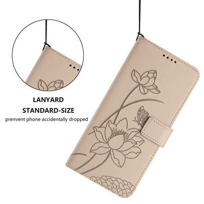 For iPhone  Air Lotus Embossed Leather Phone Case with Lanyard(Beige) - iPhone Air Cases by buy2fix | Online Shopping UK | buy2fix