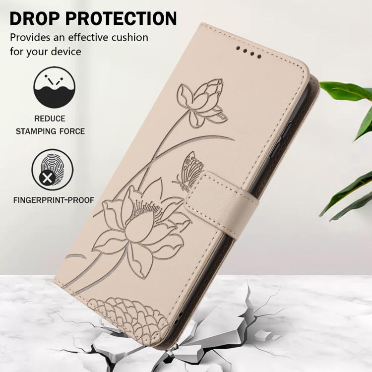 For iPhone  Air Lotus Embossed Leather Phone Case with Lanyard(Beige) - iPhone Air Cases by buy2fix | Online Shopping UK | buy2fix