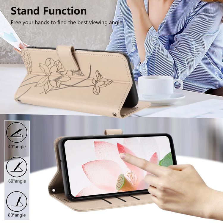 For iPhone  Air Lotus Embossed Leather Phone Case with Lanyard(Beige) - iPhone Air Cases by buy2fix | Online Shopping UK | buy2fix