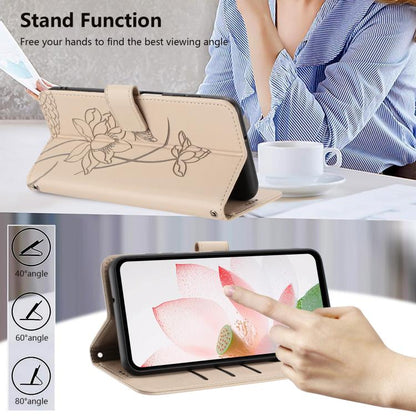 For iPhone  Air Lotus Embossed Leather Phone Case with Lanyard(Beige) - iPhone Air Cases by buy2fix | Online Shopping UK | buy2fix