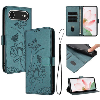 For iPhone  Air Lotus Embossed Leather Phone Case with Lanyard(Dark Green) - iPhone Air Cases by buy2fix | Online Shopping UK | buy2fix