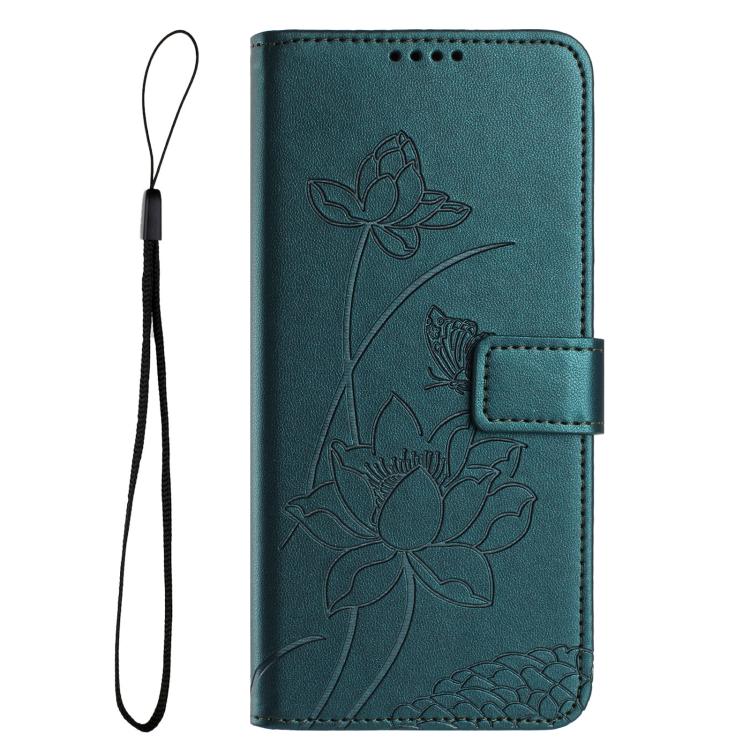 For iPhone  Air Lotus Embossed Leather Phone Case with Lanyard(Dark Green) - iPhone Air Cases by buy2fix | Online Shopping UK | buy2fix