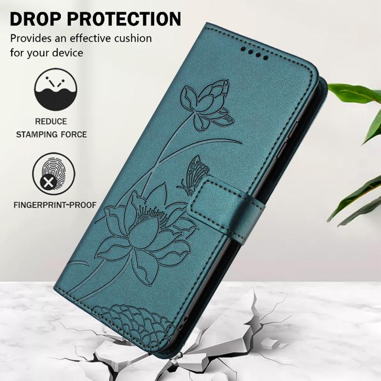For iPhone  Air Lotus Embossed Leather Phone Case with Lanyard(Dark Green) - iPhone Air Cases by buy2fix | Online Shopping UK | buy2fix