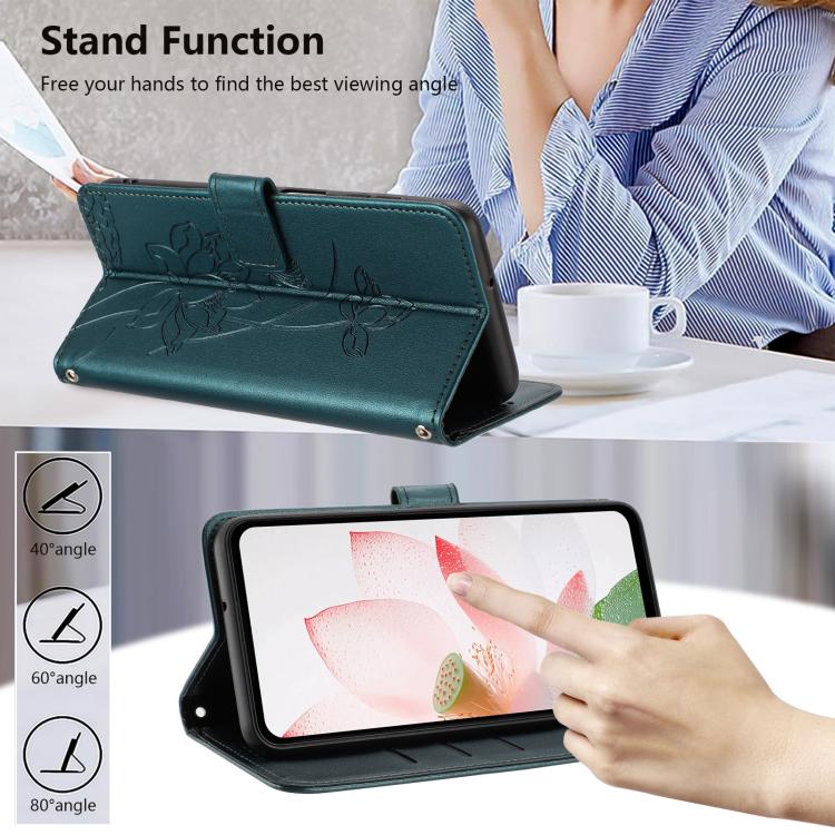 For iPhone  Air Lotus Embossed Leather Phone Case with Lanyard(Dark Green) - iPhone Air Cases by buy2fix | Online Shopping UK | buy2fix