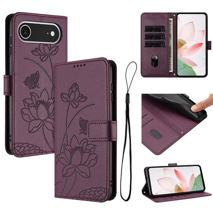 For iPhone  Air Lotus Embossed Leather Phone Case with Lanyard(Wine Red) - iPhone Air Cases by buy2fix | Online Shopping UK | buy2fix