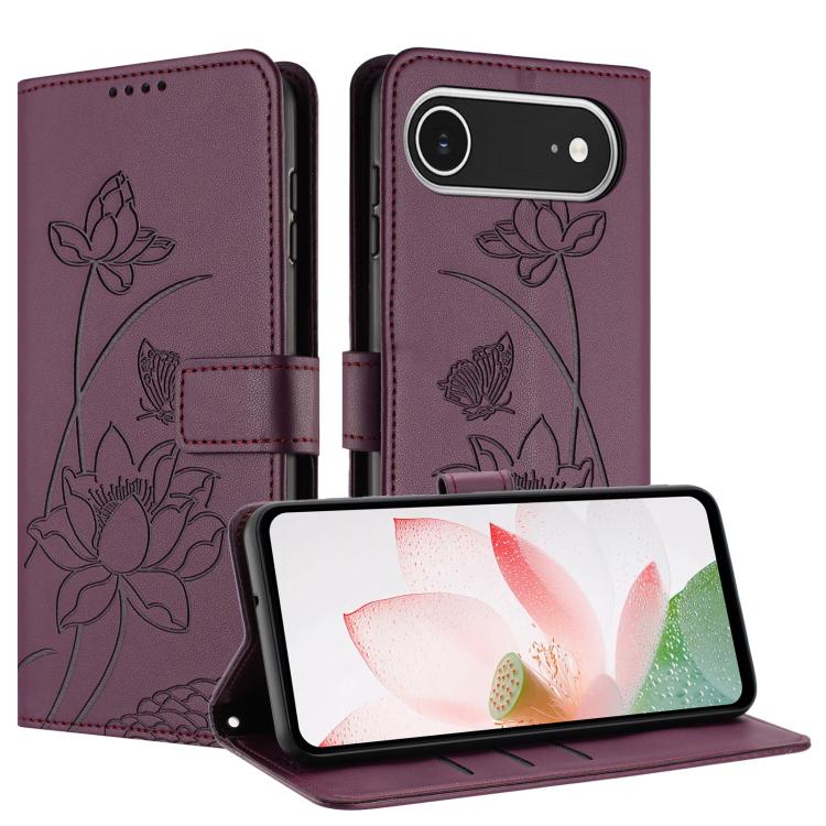 For iPhone  Air Lotus Embossed Leather Phone Case with Lanyard(Wine Red) - iPhone Air Cases by buy2fix | Online Shopping UK | buy2fix