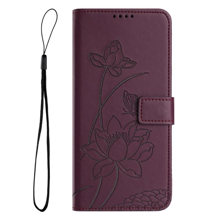 For iPhone  Air Lotus Embossed Leather Phone Case with Lanyard(Wine Red) - iPhone Air Cases by buy2fix | Online Shopping UK | buy2fix