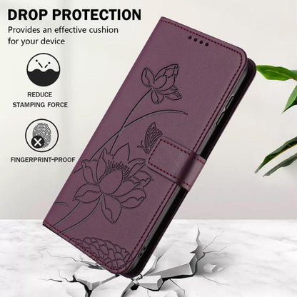 For iPhone  Air Lotus Embossed Leather Phone Case with Lanyard(Wine Red) - iPhone Air Cases by buy2fix | Online Shopping UK | buy2fix
