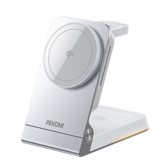 WK WP-U180 Tonayn Qi2 15W 3 in 1 Magnetic Wireless Charger(Silver)