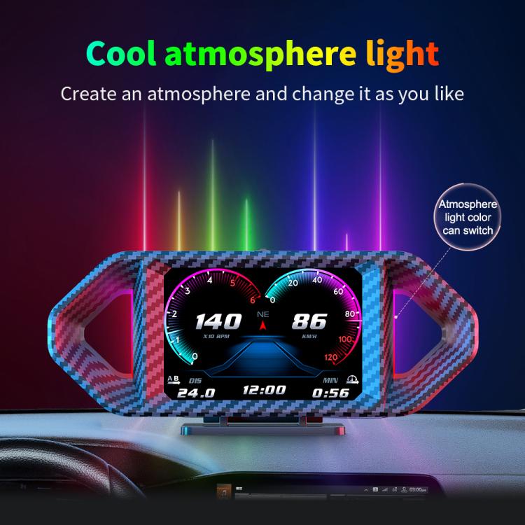 P26 Car HUD Head-Up Display Multi-function LCD OBD Smart Gauge Slope Meter Accelerometer(Carbon Fiber Texture) - Head Up Display System by buy2fix | Online Shopping UK | buy2fix