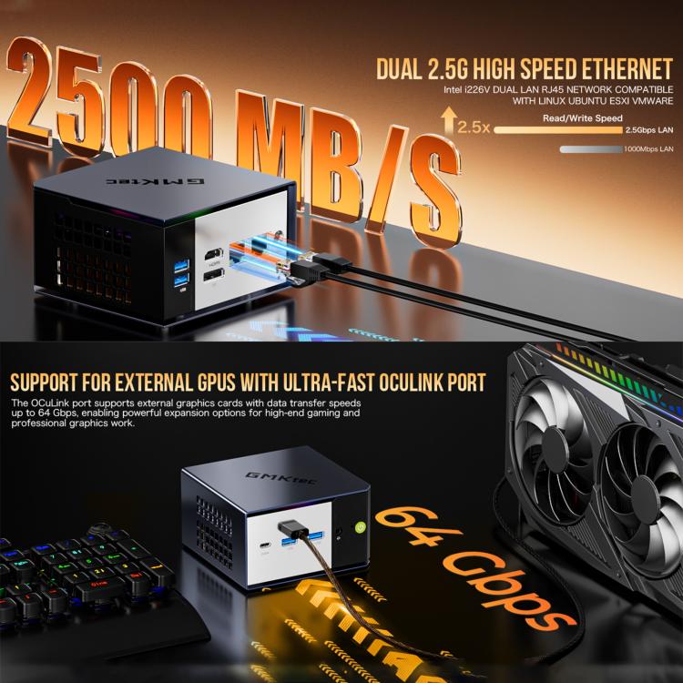GMKtec EVO-X1 AI Mini PC, 32GB RAM + 1TB SSD, AMD Ryzen AI 9 HX 370, Radeon 890M, Oculink Port(UK Plug Black) - Barebone Mini PCs by GMKtec | Online Shopping UK | buy2fix