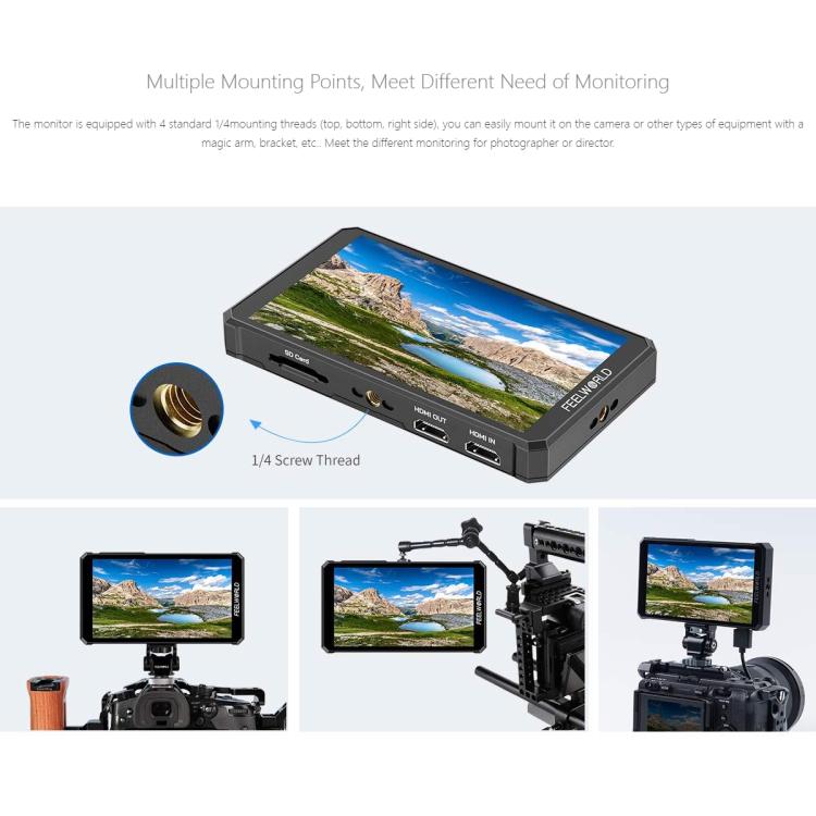 FEELWORLD PS6 5.5 inch OLED Vertical Horizontal Camera Field Video Monitor Touch Screen 4K HDMI-compatible, Plug:UK Plug(Black) - On-camera Monitors by FEELWORLD | Online Shopping UK | buy2fix