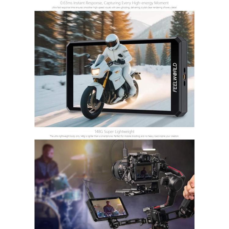 FEELWORLD PS6 5.5 inch OLED Vertical Horizontal Camera Field Video Monitor Touch Screen 4K HDMI-compatible, Plug:UK Plug(Black) - On-camera Monitors by FEELWORLD | Online Shopping UK | buy2fix