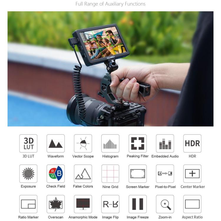 FEELWORLD T6 6 inch Camera Field Video Monitor Aluminium Housing 4K HDMI-compatible 1920x1080 IPS(Black) - On-camera Monitors by FEELWORLD | Online Shopping UK | buy2fix