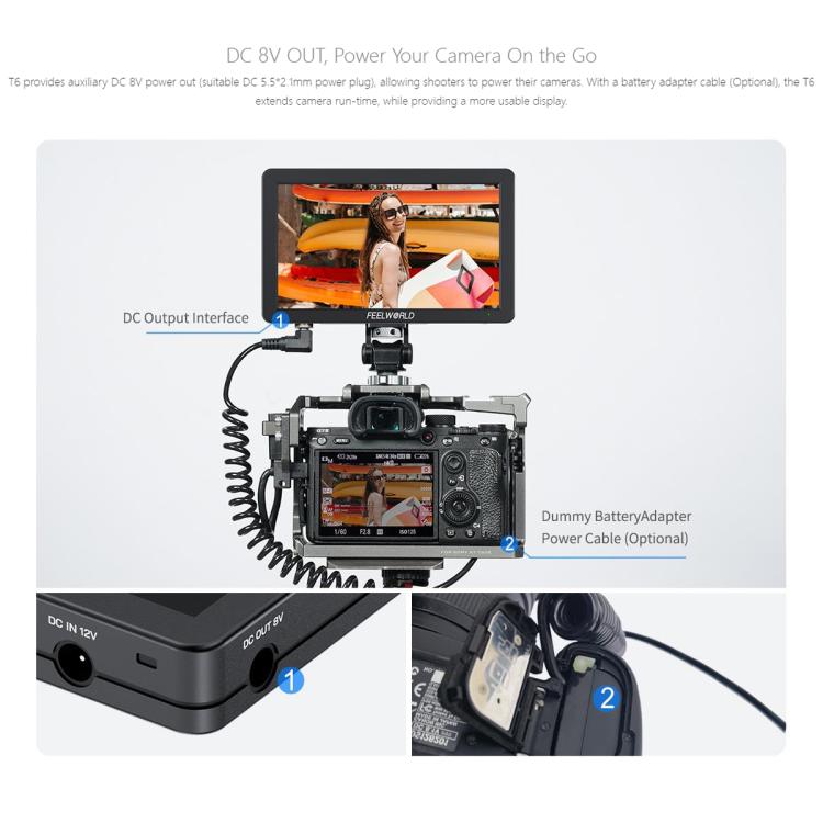 FEELWORLD T6 6 inch Camera Field Video Monitor Aluminium Housing 4K HDMI-compatible 1920x1080 IPS(Black) - On-camera Monitors by FEELWORLD | Online Shopping UK | buy2fix