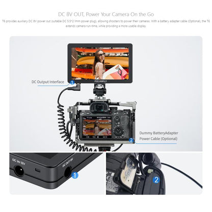 FEELWORLD T6 6 inch Camera Field Video Monitor Aluminium Housing 4K HDMI-compatible 1920x1080 IPS(Black) - On-camera Monitors by FEELWORLD | Online Shopping UK | buy2fix