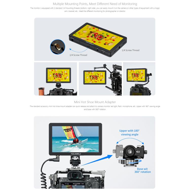 FEELWORLD T6 6 inch Camera Field Video Monitor Aluminium Housing 4K HDMI-compatible 1920x1080 IPS(Black) - On-camera Monitors by FEELWORLD | Online Shopping UK | buy2fix