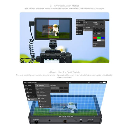 FEELWORLD T6 6 inch Camera Field Video Monitor Aluminium Housing 4K HDMI-compatible 1920x1080 IPS(Black) - On-camera Monitors by FEELWORLD | Online Shopping UK | buy2fix