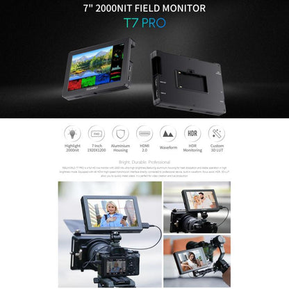FEELWORLD T7 Pro 7-inch 2000nit Camera Field Video Monitor Aluminium Housing 4K 1920 x 1200 HDMI-compatible IPS Screen(Black) - On-camera Monitors by FEELWORLD | Online Shopping UK | buy2fix