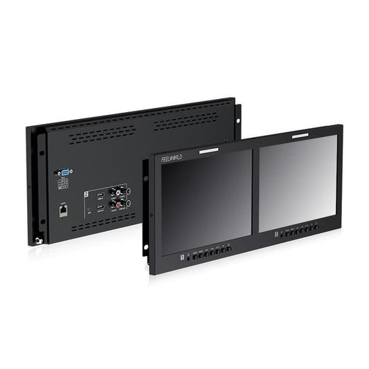 FEELWORLD D101 PLUS-H Dual 10.1 inch 4RU Rackmount Monitor 4K HDMI-compatible CVBS 1920x1200 IPS Screen, Plug:EU Plug(Black) - On-camera Monitors by FEELWORLD | Online Shopping UK | buy2fix