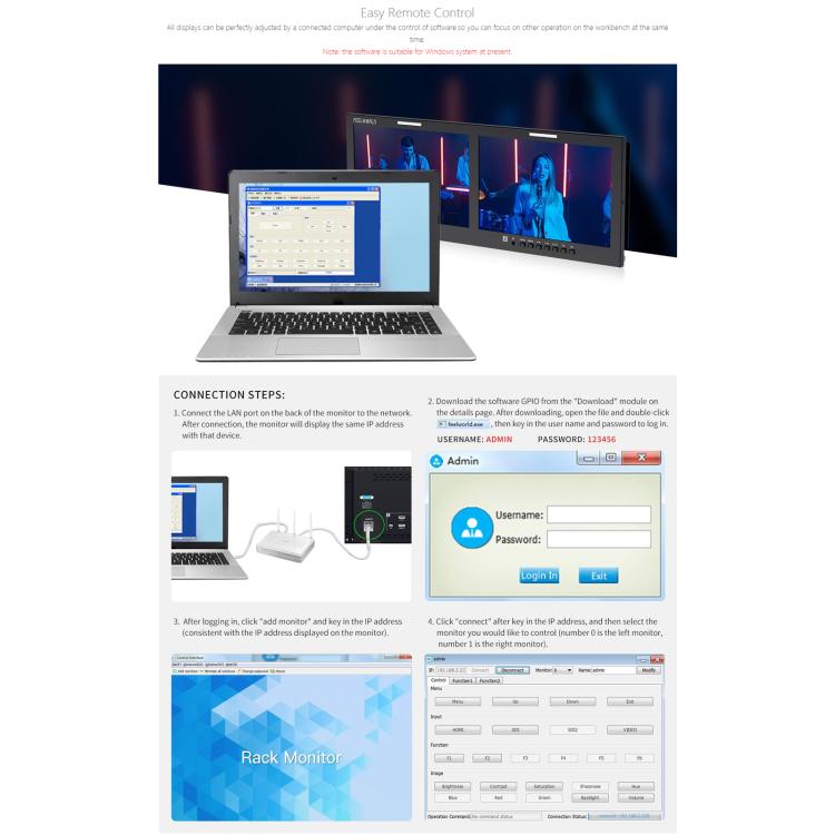 FEELWORLD D101 PLUS-H Dual 10.1 inch 4RU Rackmount Monitor 4K HDMI-compatible CVBS 1920x1200 IPS Screen, Plug:US Plug(Black) - On-camera Monitors by FEELWORLD | Online Shopping UK | buy2fix