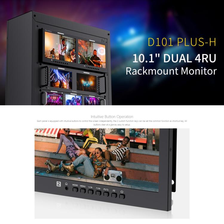 FEELWORLD D101 PLUS-H Dual 10.1 inch 4RU Rackmount Monitor 4K HDMI-compatible CVBS 1920x1200 IPS Screen, Plug:US Plug(Black) - On-camera Monitors by FEELWORLD | Online Shopping UK | buy2fix