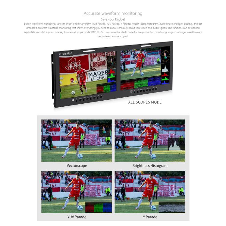 FEELWORLD D101 PLUS-H Dual 10.1 inch 4RU Rackmount Monitor 4K HDMI-compatible CVBS 1920x1200 IPS Screen, Plug:UK Plug(Black) - On-camera Monitors by FEELWORLD | Online Shopping UK | buy2fix