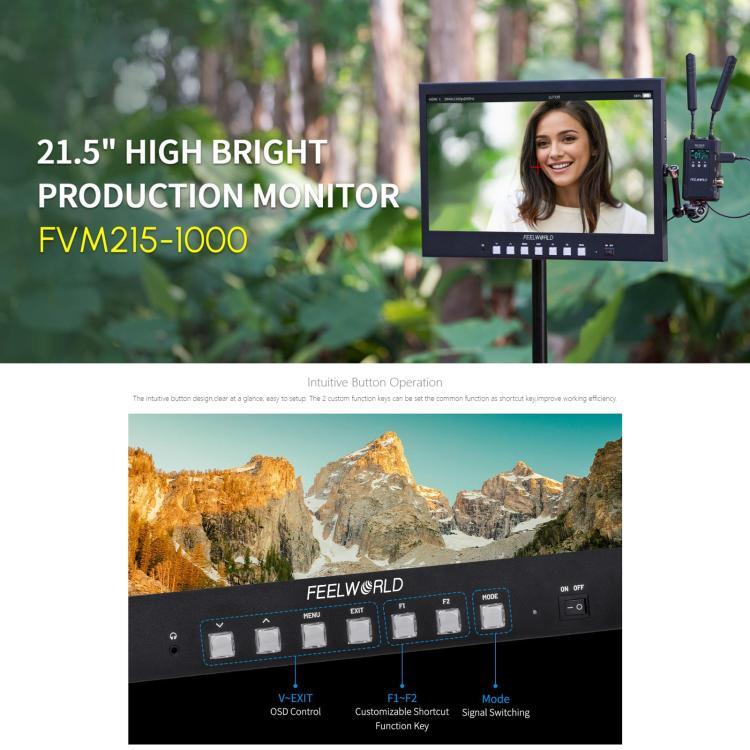 FEELWORLD FVM215-1000 21.5-inch Professional Production Broadcast Monitor High Brightness 1000nit Full HD IPS 4K 60Hz HDMI-compatible 3G-SDI Screen, AU Plug(Black) - On-camera Monitors by FEELWORLD | Online Shopping UK | buy2fix