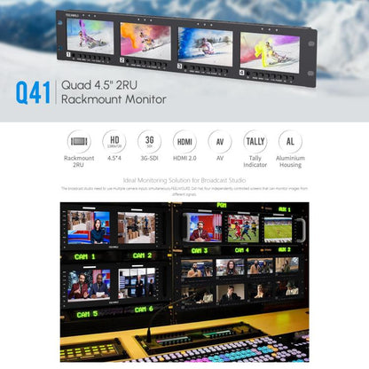 FEELWORLD Q41 Quad 4.5 inch 2RU Rackmount Monitor 3G-SDI 4K HDMI-compatible AV Input and Output, UK Plug(Black) - On-camera Monitors by FEELWORLD | Online Shopping UK | buy2fix