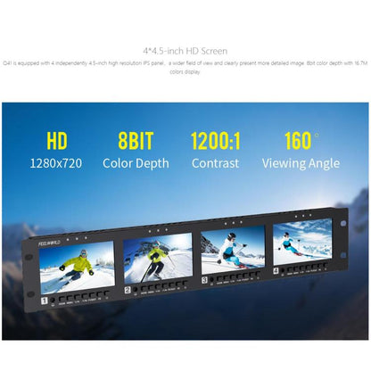 FEELWORLD Q41 Quad 4.5 inch 2RU Rackmount Monitor 3G-SDI 4K HDMI-compatible AV Input and Output, AU Plug(Black) - On-camera Monitors by FEELWORLD | Online Shopping UK | buy2fix